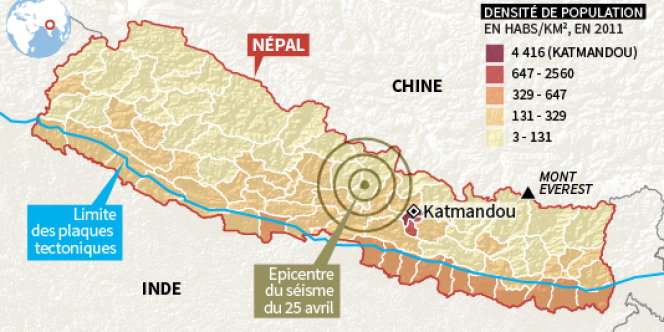 La carte du séisme et la densité de population.