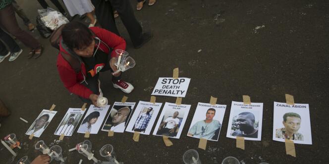 Portraits des neufs condamnés à mort en Indonésie, le 28 avril à Djakarta.
