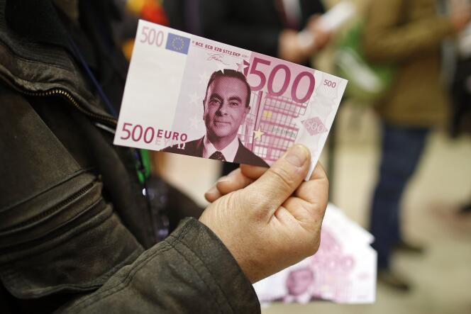 Un faux billet de 500 euros sur lequel apparaît le portrait de Carlos Ghosn, le PDG de Renault.