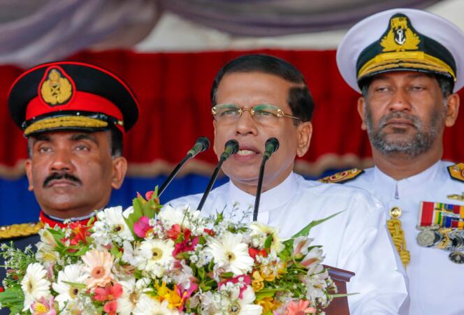 Le président Maithripala Sirisena lors des célébrations de la victoire de l'armée sur les Tigres tamouls, le 19 mai à Matara.
