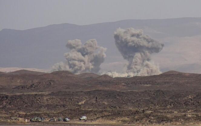 Frappes aériennes de la coalition menée par les Saoudiens sur les chiites Houthis, fin mai, dans la province yéménite de Marib.