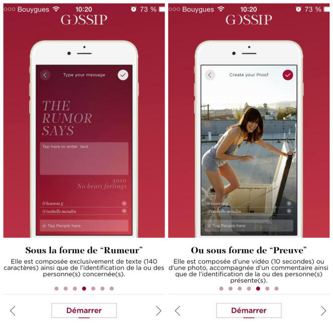 Captures d'écran de l'application Gossip.