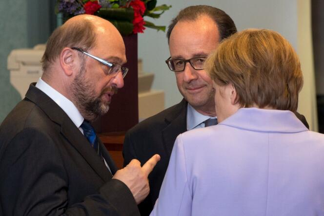 Martin Schulz, François Hollande et Angela Merkel le 25 juin.