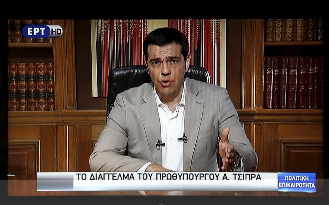 Le premier ministre grec Alexis Tsipras, lors de son allocution télévisée dimanche 28 juin.