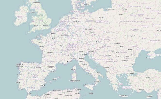 Une carte de l'Europe sur OpenStreetMap
