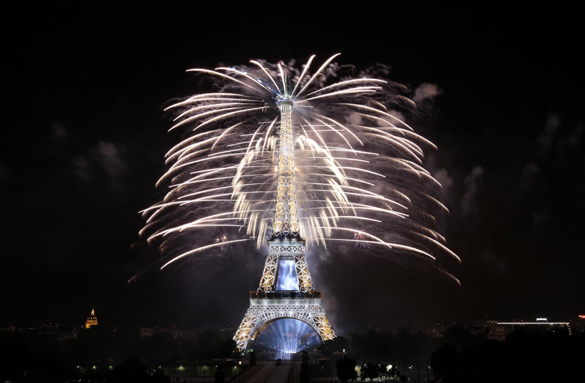 En images le feu d’artifice du 14Juillet à la tour Eiffel