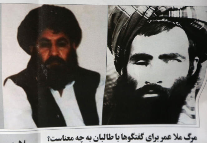 En « une » d'un journal afghan : à droite l'ancien leader taliban mollah Omar, à gauche son successeur le mollah Mansour.