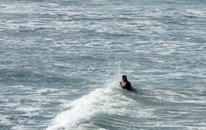 Un baigneur dans les eaux chaudes du Pacifique, à Oceanside, Californie, le 14 août.