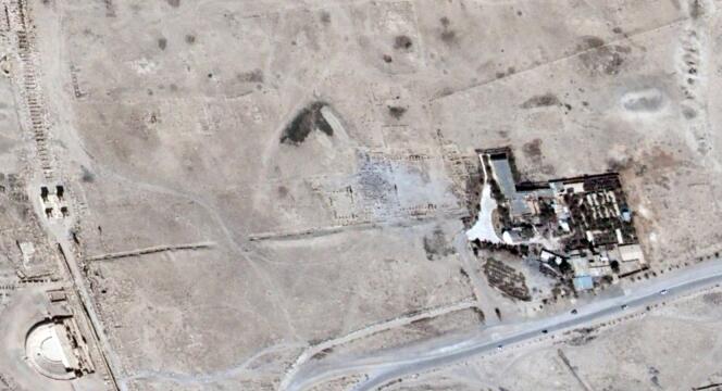 Photo prise le 27 août 2015 par le satellite Unitar-Unosat, montrant les ruines du temple Bêl à Palmyre.