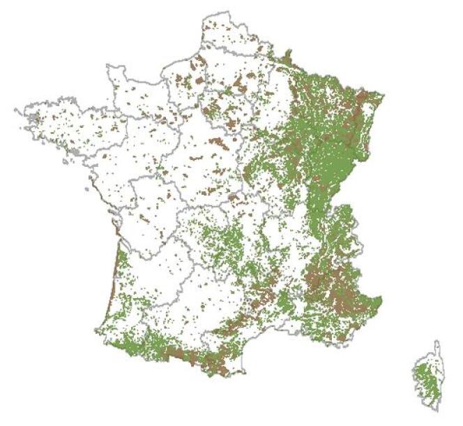 Répartition des forêts publiques et terrains relevant du régime forestier (landes, dunes...) sur le territoire métropolitain