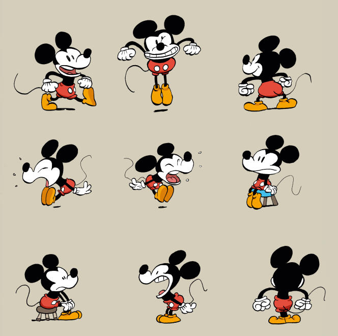 Une planche d'esquisses de Tébo, l'un des cinq auteurs choisis pour redonner vie à Mickey Mouse.