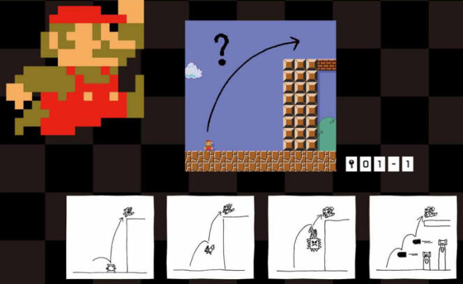 Une mécanique-clef de Mario : rebondir sur des ennemis pour franchir un obstacle.