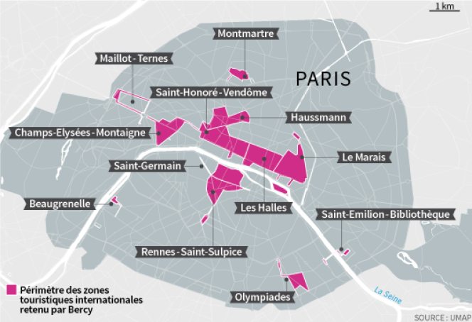 Zones touristiques internationales (ZTI) à Paris, où le travail du dimanche est autorisé.