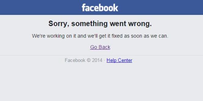 Ce message d'erreur, parmi d'autres, s'affichait jeudi 24 septembre au soir quand les internautes tentaient de se connecter à Facebook.