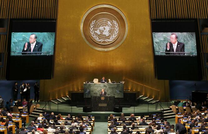 Le secrétaire général des Nations unies, Ban Ki-moon, pendant Assemblée générale de l'ONU, à New York, le 25 septembre.
