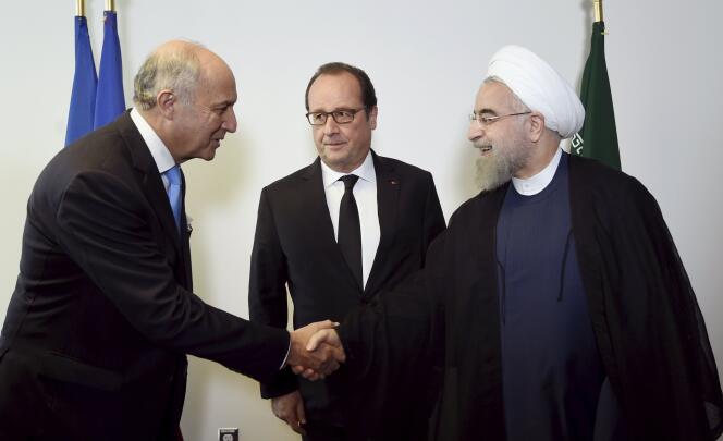 Laurent Fabius, Francois Hollande et Hassan Rohani, le 27 septembre 2015, à New York.