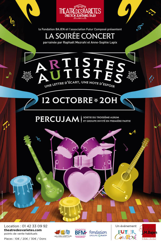 Affiche du concert de Percujam au Théâtre des Variétés à Paris, le 12 octobre 2015.