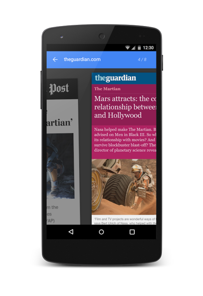 Exemple d'article du Guardian publié dans le format Amp créé par Google pour améliorer la consultation sur support mobile