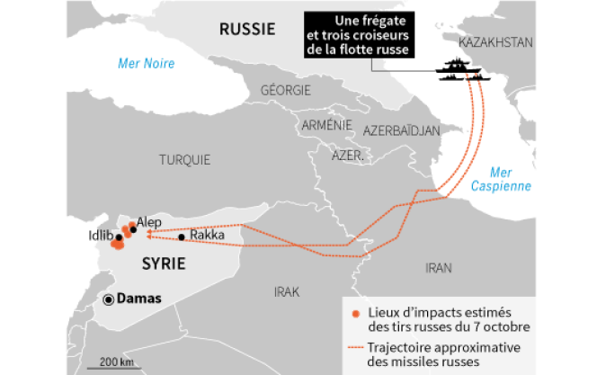 Les frappes russes en Syrie, depuis la mer Caspienne.