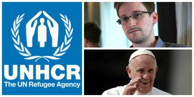 Le Haut-Commissariat des Nations unies pour les réfugiés, Edward Snowden (Reuters) et le pape François (Filippo Monteforte/AFP).