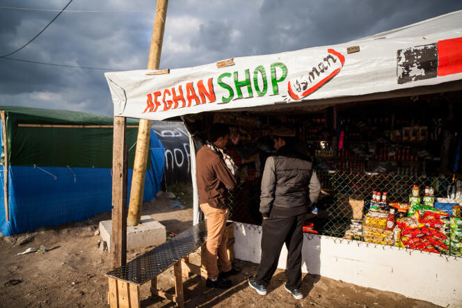 Un magasin afghan dans la jungle de Calais le 13 octobre 2015.