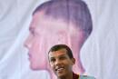 Belgian pop sensation, Paul Van Haver a.k.a. Stromae attends a press conference on October 17, 2015 in Kigali, Rwanda. The Belgian mutli-platinum artist - singer, songwriter, producer is set to perform at the ULK Stadium in Kigali on October 17, the last stop of his Africa tour carrying huge symbolism for both him and his fans in Rwanda where his late father was killed during the 1994 genocide. AFP PHOTO/Tony KARUMBA
