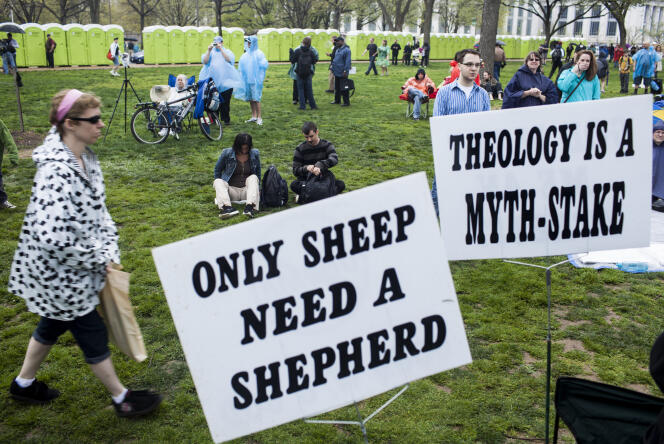 Pancartes lors d'un rassemblement athéiste à Washington en 2012.