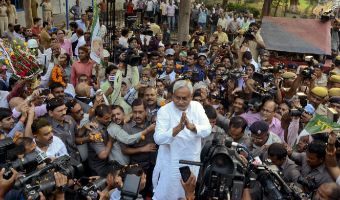 Nitish Kumar, le ministre en chef du Bihar et opposant du parti de Narendra Modi, à Patna (Inde), le 8 novembre.