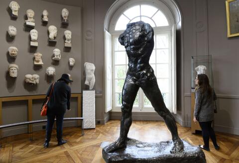 The sculpture 'The Walking Man' (L'Homme qui marche) by French sculptor Auguste Rodin (1840 - 1917) is pictured at the Hotel Biron housing the Musee Rodin in Paris on November 12, 2015 in Paris. The Rodin Museum -- dedicated to France's most renowned 19th-century sculptor, Auguste Rodin, best known for "The Thinker" -- reopened on Thursday after a three-year refurbishment. AFP PHOTO / BERTRAND GUAY RESTRICTED TO EDITORIAL USE, MANDATORY MENTION OF THE ARTIST UPON PUBLICATION, TO ILLUSTRATE THE EVENT AS SPECIFIED IN THE CAPTION 