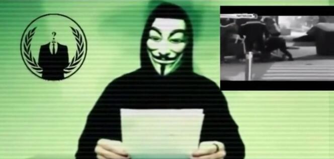 Capture d’écran d’une vidéo d’Anonymous menaçant l’Etat islamique après les attentats du 13 novembre.
