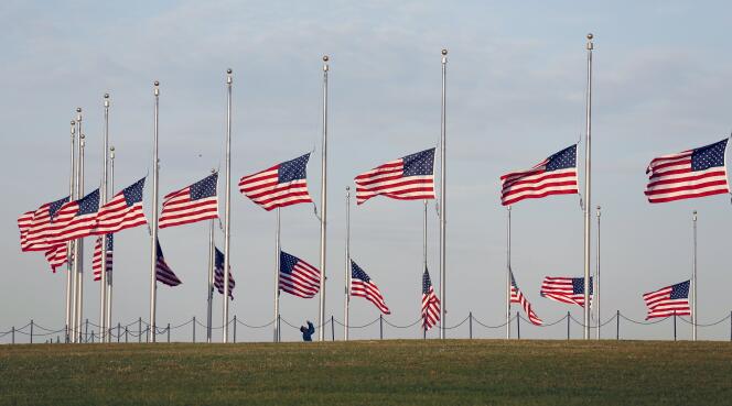 Les drapeaux en berne à Washington, le 17 novembre 2015, en hommage aux victimes des attentats de Paris.