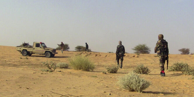 Des combattants touaregs du MNLA (Mouvement national pour la libération de l'Azawad) dans le nord du Mali, Tabankort, février 2015.