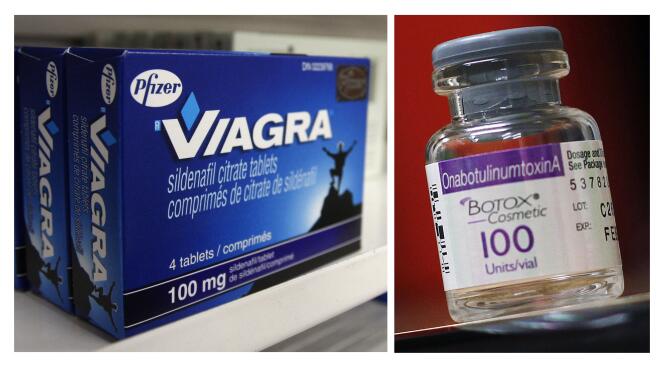 La pilule Viagra, commercialisée par Pfizer, et une bouteille de Botox, le célèbre traitement antirides d'Allergan.