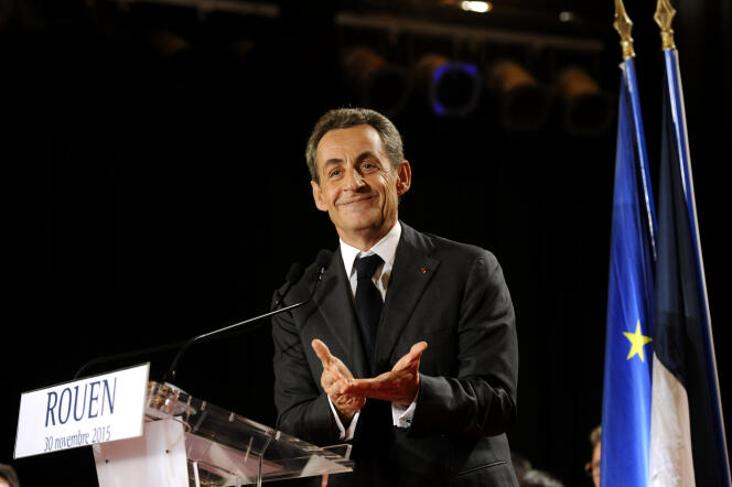 Réunion publique de Nicolas Sarkozy, président des Républicains, venu soutenir la liste menée par Françoise Guégot et Hervé Morin pour les élections régionales en Normandie.