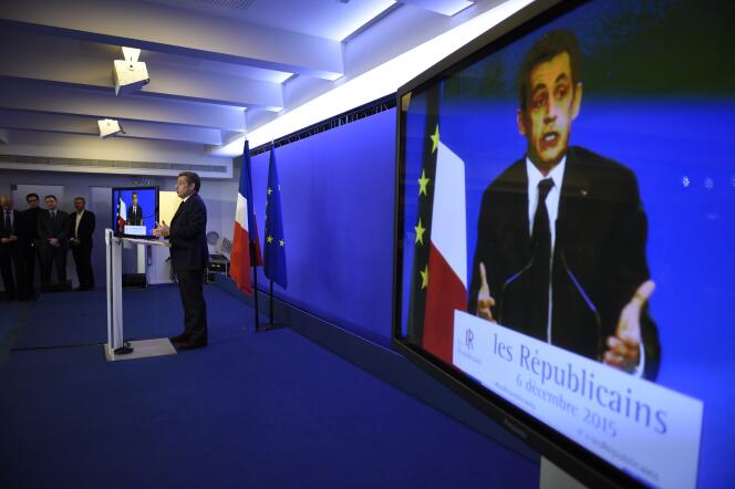 Le président des Républicains, Nicolas Sarkozy, au soir du premier tour des élections régionales, le 6 décembre.