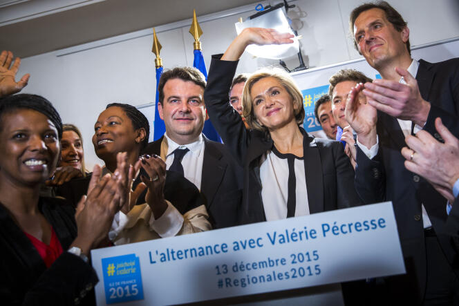 Valérie Pécresse, candidate Les Républicains, à l’élection régionale en Ile-de-France, intervient devant les médias dans un café du 8e arrondissement à Paris, dimanche 13 décembre 2015.