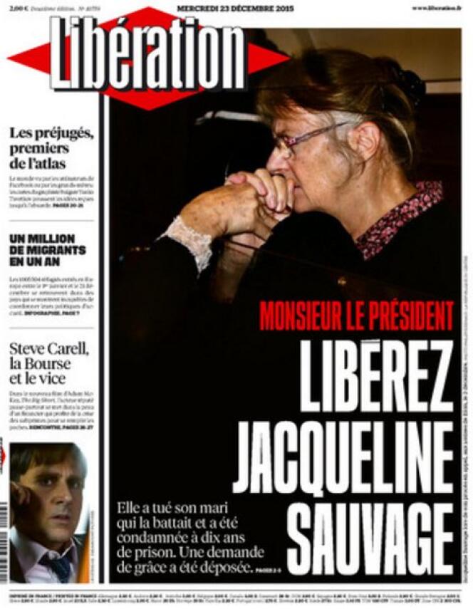 La « une » du journal « Libération » mercredi 23 décembre se solidarise de la campagne pour l'obtention de la grâce présidentielle en faveur de Jacqueline Sauvage.