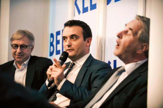Le 10 novembre, lors d'un débat des têtes de liste du Grand Est, à Strasbourg. De gauche à droite : Jean-Pierre Masseret (PS), le candidat FN Florian Philippot et Philippe Richert (LR).