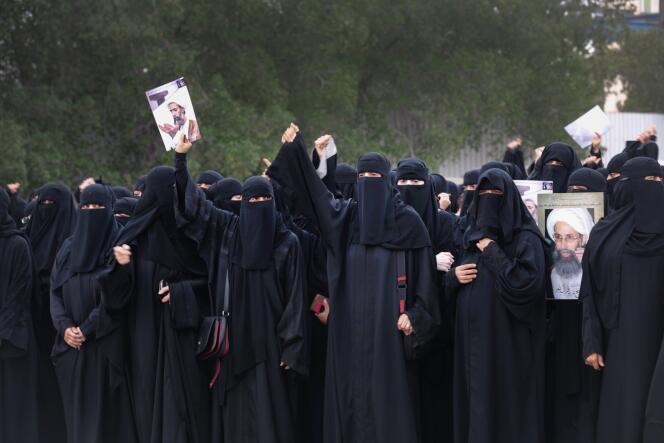 Manifestation de femmes chiites à Qatif, dans l'est de l'Arabie saoudite, le 2 janvier.