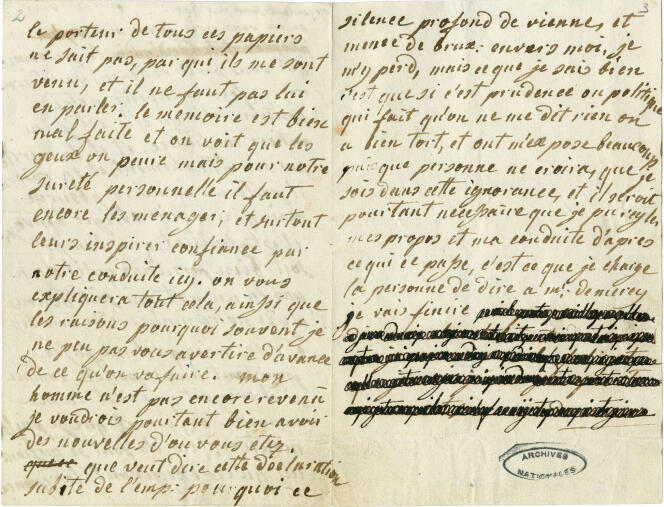 Lettre du 4 janvier 1792 (pages 2-3) qui a été utilisée pour les travaux de recherche de la Fondation des sciences du patrimoine.