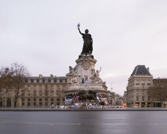 La place de la république, un an après les attentats de Charlie Hebdo.