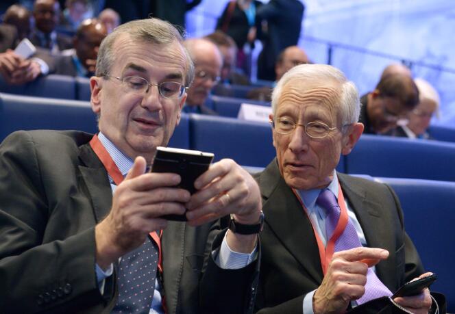 François Villeroy de Galhau, le gouverneur de la Banque de France, aux côtés de Stanley Fischer, le numéro deux de la Fed, le 12 janvier, à la Banque de France.