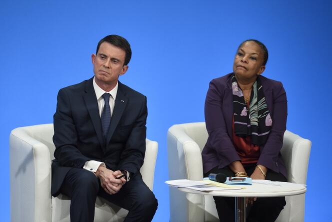 Le premier ministre Manuel Valls et la ministre de la justice Christiane Taubira, le 23 décembre 2015 à Paris.
