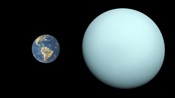 La « neuvième planète » comparée à la Terre, si elle faisait trois fois le diamètre de notre planète.