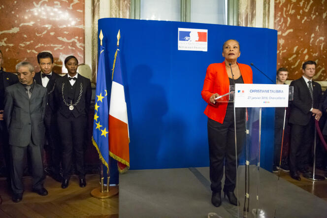 Christiane Taubira s’exprime devant la presse à la suite de sa démission du poste de ministre de la justice, le 27 janvier, à Paris.