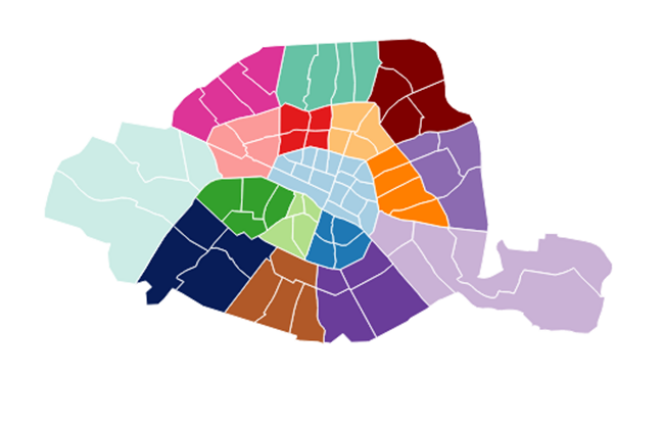 La carte des arrondissements de Paris, une fois les 1er, 2e, 3e et 4e arrondissements fusionnés