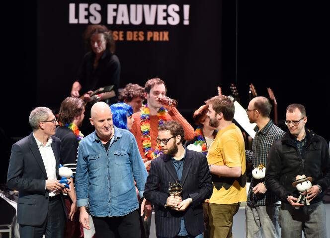 Quelques-uns des auteurs récompensés lors du Festival international de la bande dessinée d'Angoulême, le 30 janvier 2016.