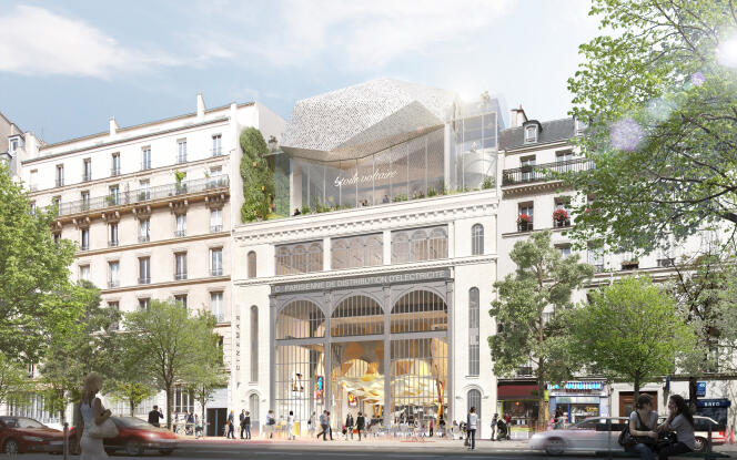 Le projet proposé par David Henochsberg, président du réseau indépendant Etoile Cinémas, pour le futur cinéma Voltaire, en lieu et place de l'ancienne sous-station électrique, avenue Parmentier (Paris 11e).