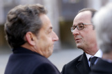 Les ex-président Nicolas Sarkozy et  François Hollande, en 2015, à Paris.