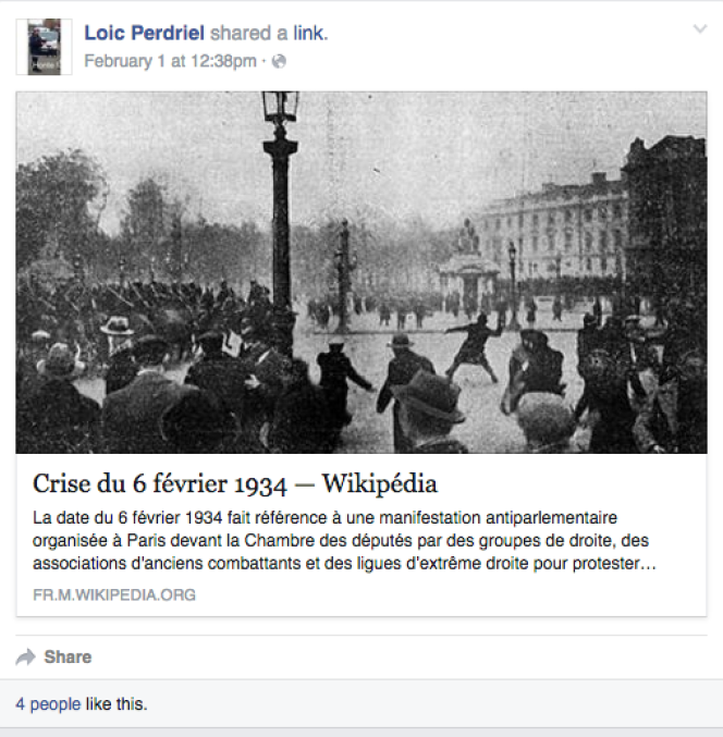 Capture de la page Facebook de Loïc Perdriel, l'un des responsables de Pegida en France.